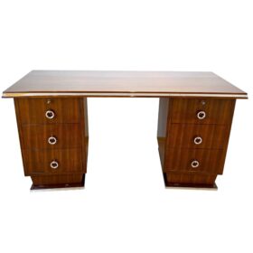 Art Deco Desk, Rosewood Veneer, Nickel, France circa 1930