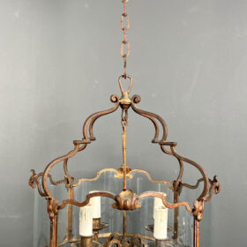 4 Lights Gilt Beaten Wrought Iron Lantern with Curved Glasses