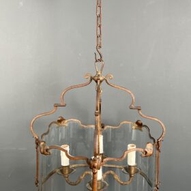 4 Lights Gilt Beaten Wrought Iron Lantern with Curved Glasses