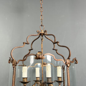 4 Lights Gilt Beaten Wrought Iron Lantern with Curved Glasses