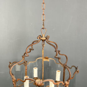 4 Lights Gilt Beaten Wrought Iron Lantern with Curved Glasses