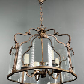 4 Lights Gilt Beaten Wrought Iron Lantern with Curved Glasses