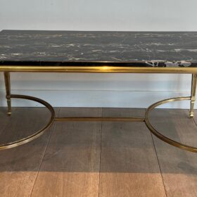 Bronze Coffee Table with Black Portor Marble Top in the style of Maison Jansen