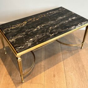 Bronze Coffee Table with Black Portor Marble Top in the style of Maison Jansen