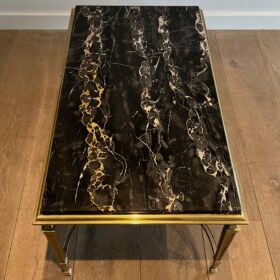 Bronze Coffee Table with Black Portor Marble Top in the style of Maison Jansen