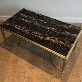 Bronze Coffee Table with Black Portor Marble Top in the style of Maison Jansen