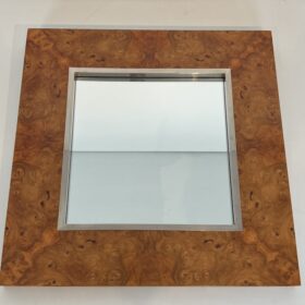 Elm Burl Veneer and Chrome Mirror by Willy Rizzo. Circa 1970