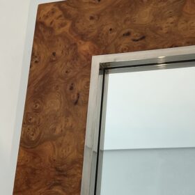 Elm Burl Veneer and Chrome Mirror by Willy Rizzo. Circa 1970