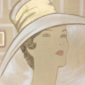 Painted Canvas Representing an Elegant Woman from the 1950s, Contemporary