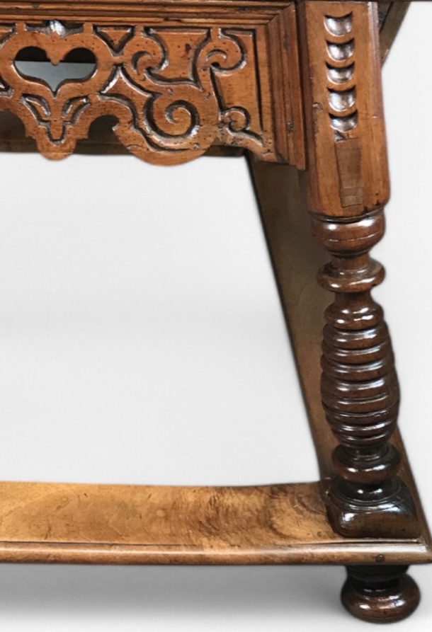 Antique Farmhouse Table- detail of the carvings- Styylish