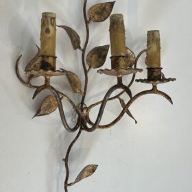 Pair of 3 Lights Gilt Metal Wall Sconces with Leaves