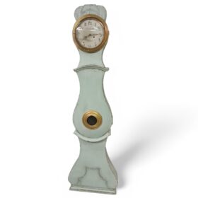 Antique Swedish Mora Clock Pale Blue and Gold, Early 1800s