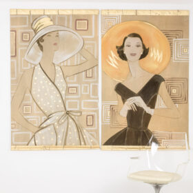 Painted Canvas Representing an Elegant Woman from the 1950s, Contemporary