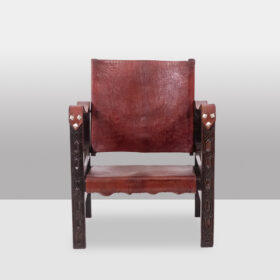 Safari Armchair in Wood and Cognac Leather. 1960s/70s.