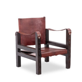 Safari Armchair in Wood and Cognac Leather. 1960s/70s.