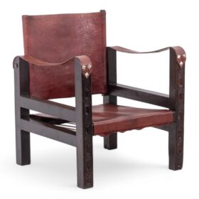 “Safari” Armchair in Wood and Cognac Leather, 1960s/70s