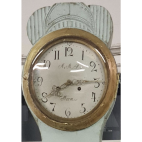 Antique Swedish Mora Clock Pale Blue and Gold, Early 1800s