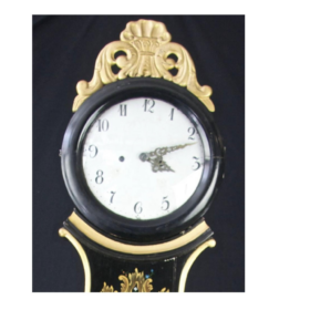 Antique Swedish Mora Clock 1800s, Black and Gold