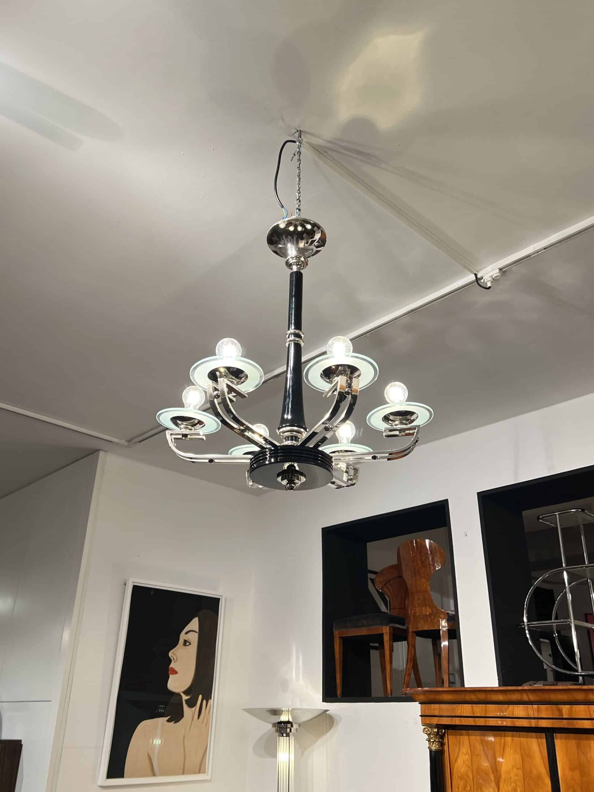 Art Deco Chandelier, Black Lacquer, France circa 1930 - Image 17