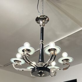 Art Deco Chandelier, Black Lacquer, France circa 1930