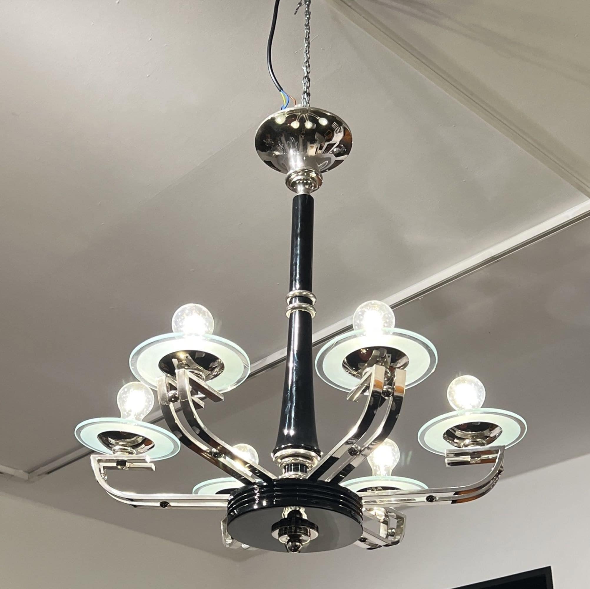 Art Deco Chandelier, Black Lacquer, France circa 1930 - Image 2
