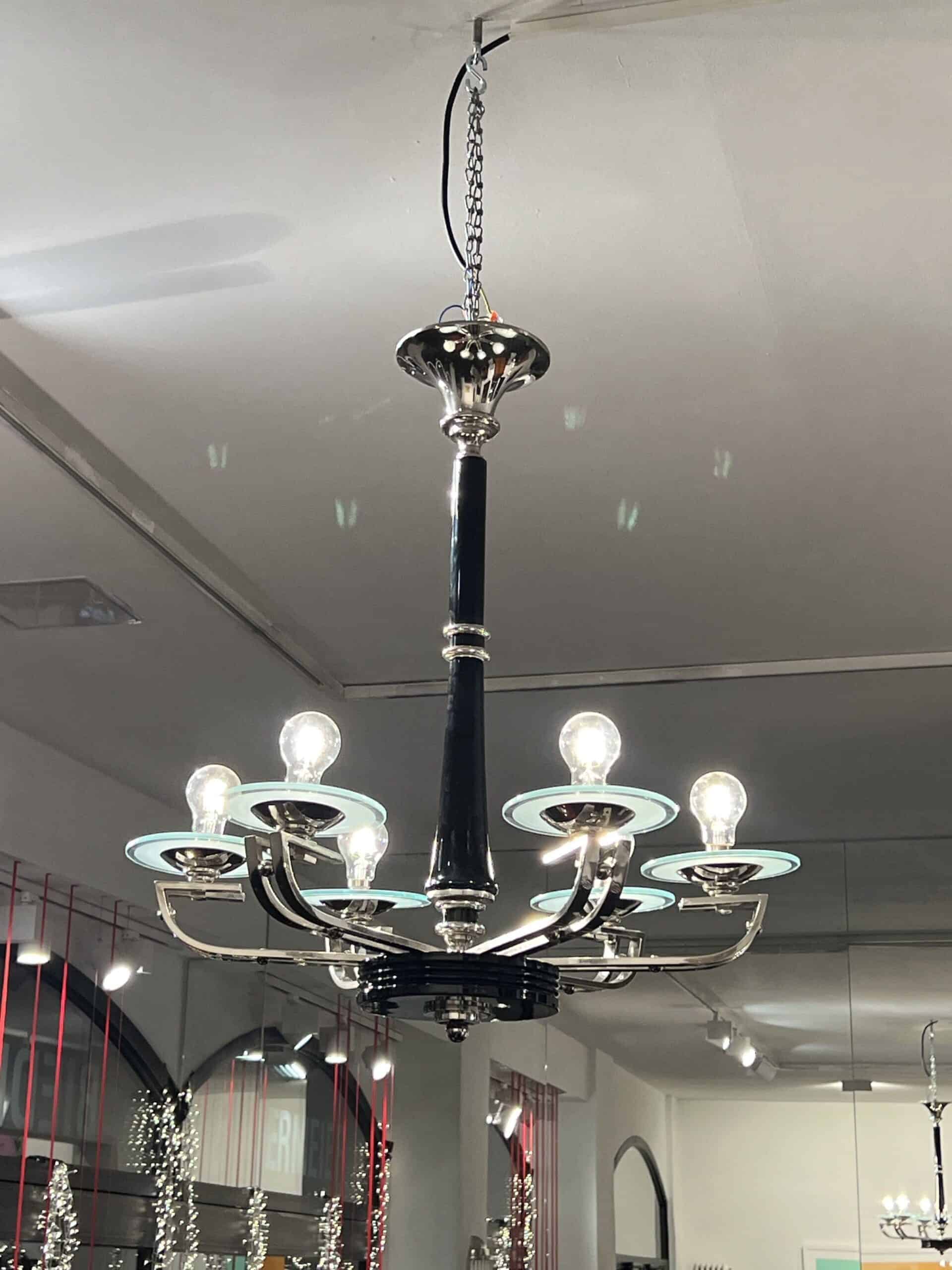 Art Deco Chandelier, Black Lacquer, France circa 1930 - Image 3