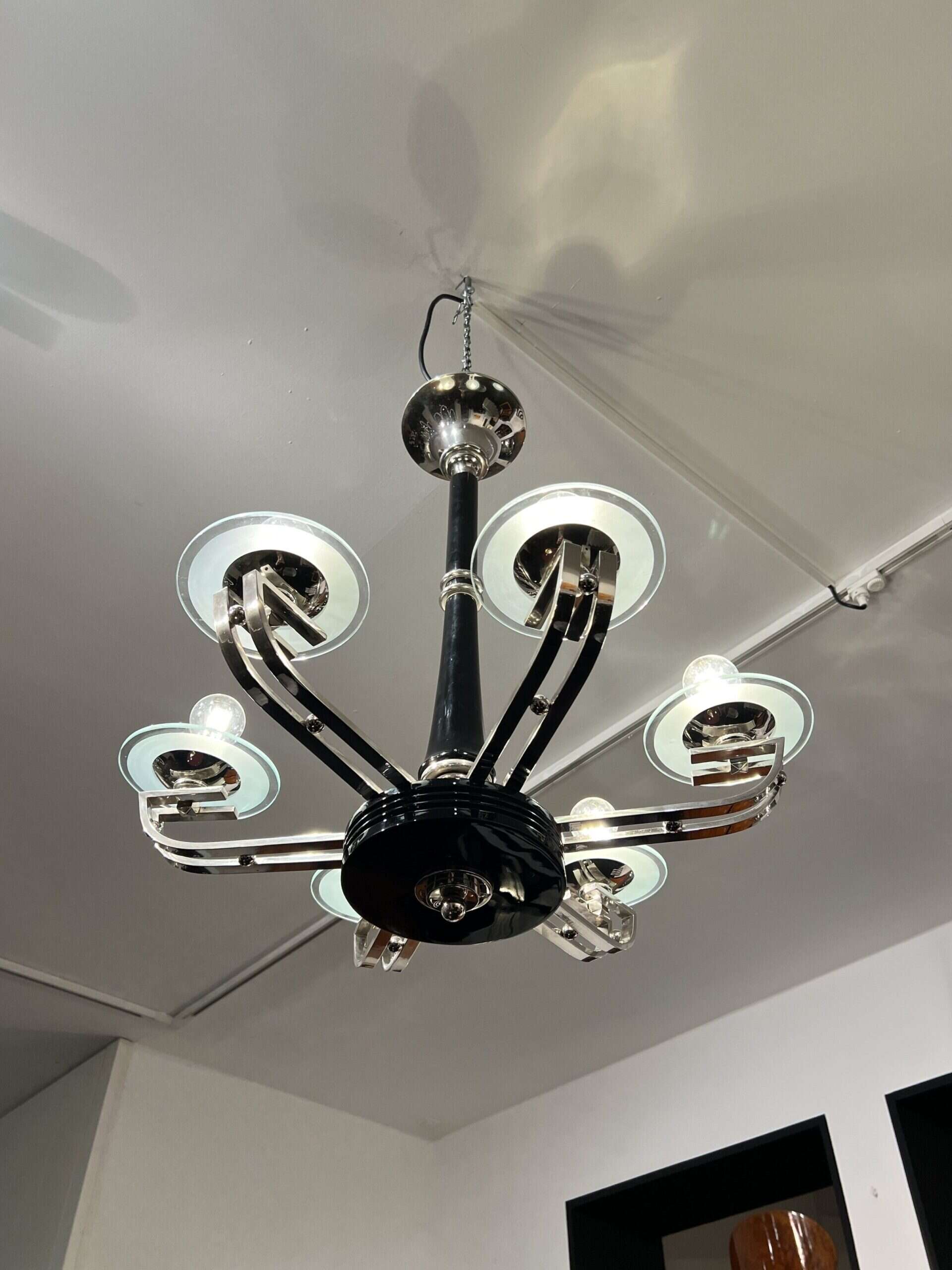 Art Deco Chandelier, Black Lacquer, France circa 1930 - Image 4