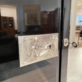 Art Deco Armoire, Black Lacquer, Mahogany, Mirror, Chrome, France circa 1930