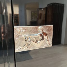 Art Deco Armoire, Black Lacquer, Mahogany, Mirror, Chrome, France circa 1930