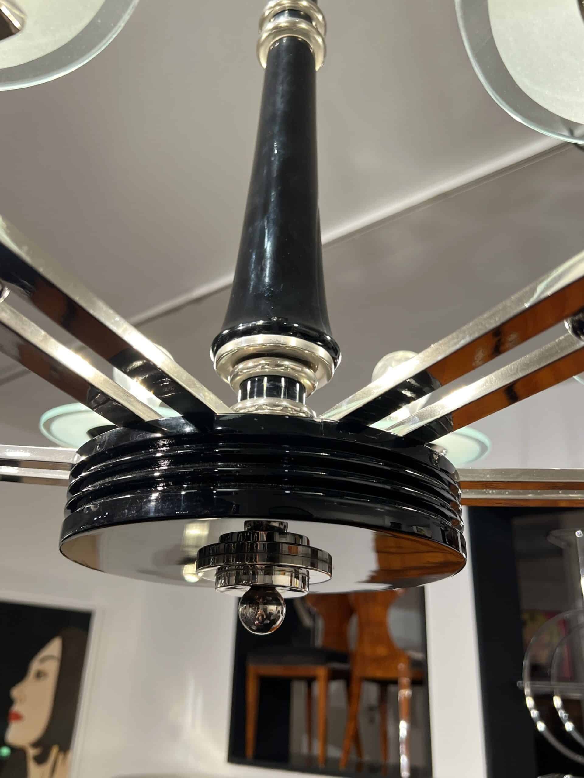 Art Deco Chandelier, Black Lacquer, France circa 1930 - Image 7
