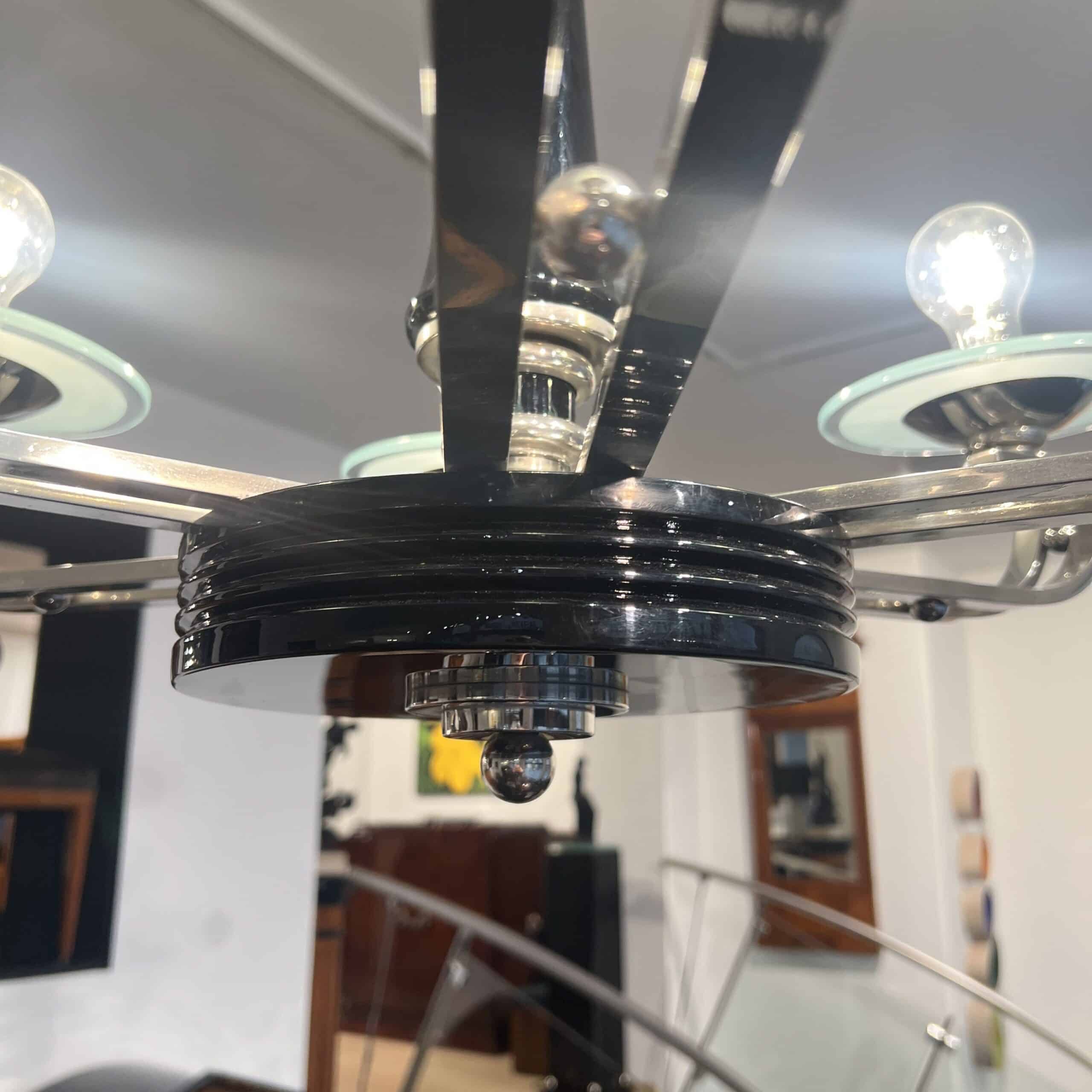 Art Deco Chandelier, Black Lacquer, France circa 1930 - Image 8