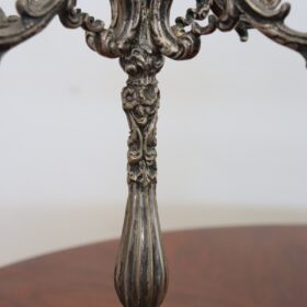 Italian Pair of 5-Arm Silvered Metal Candlesticks