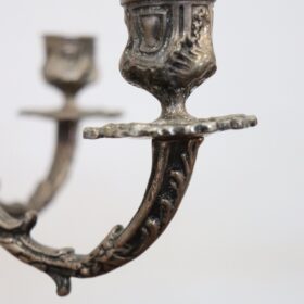 Italian Pair of 5-Arm Silvered Metal Candlesticks