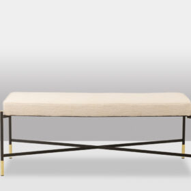 Pair of White Benches in Lacquered and Gold Metal – 2000s Design