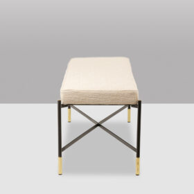 Pair of White Benches in Lacquered and Gold Metal – 2000s Design
