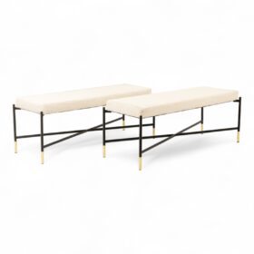 Pair of White Benches in Lacquered and Gold Metal – 2000s Design