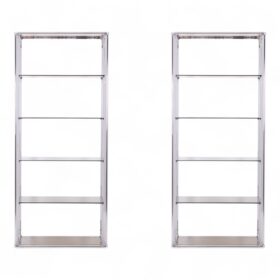 Pair of Shelves with Six Smoked Glass Shelves and Chromed Metal Frame – 1970s