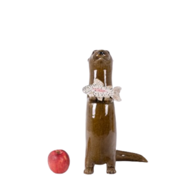 Valérie Courtet Otter Holding a Fish in Enameled Stoneware – Contemporary