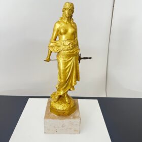 Jugendstil Sculpture 'Judith', Signed E. Tell, Gilt Bronze, Austria circa 1910