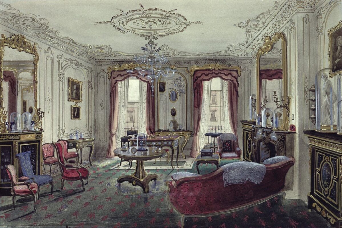 View of a Victorian Interior with Antique Seating Arrangements