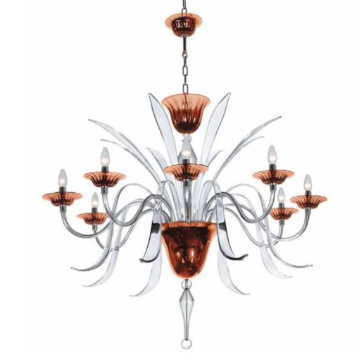 Contemporary Murano Glass Chandelier- Shanghai model in orange and clear- Styylish