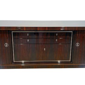 Long Art Deco Sideboard, Macassar Ebony, Maple, Chrome, France circa 1930
