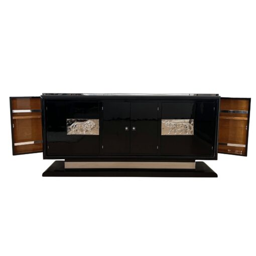 Art Deco Bar- Sideboard, Chromed Lion Appliqués, 1930