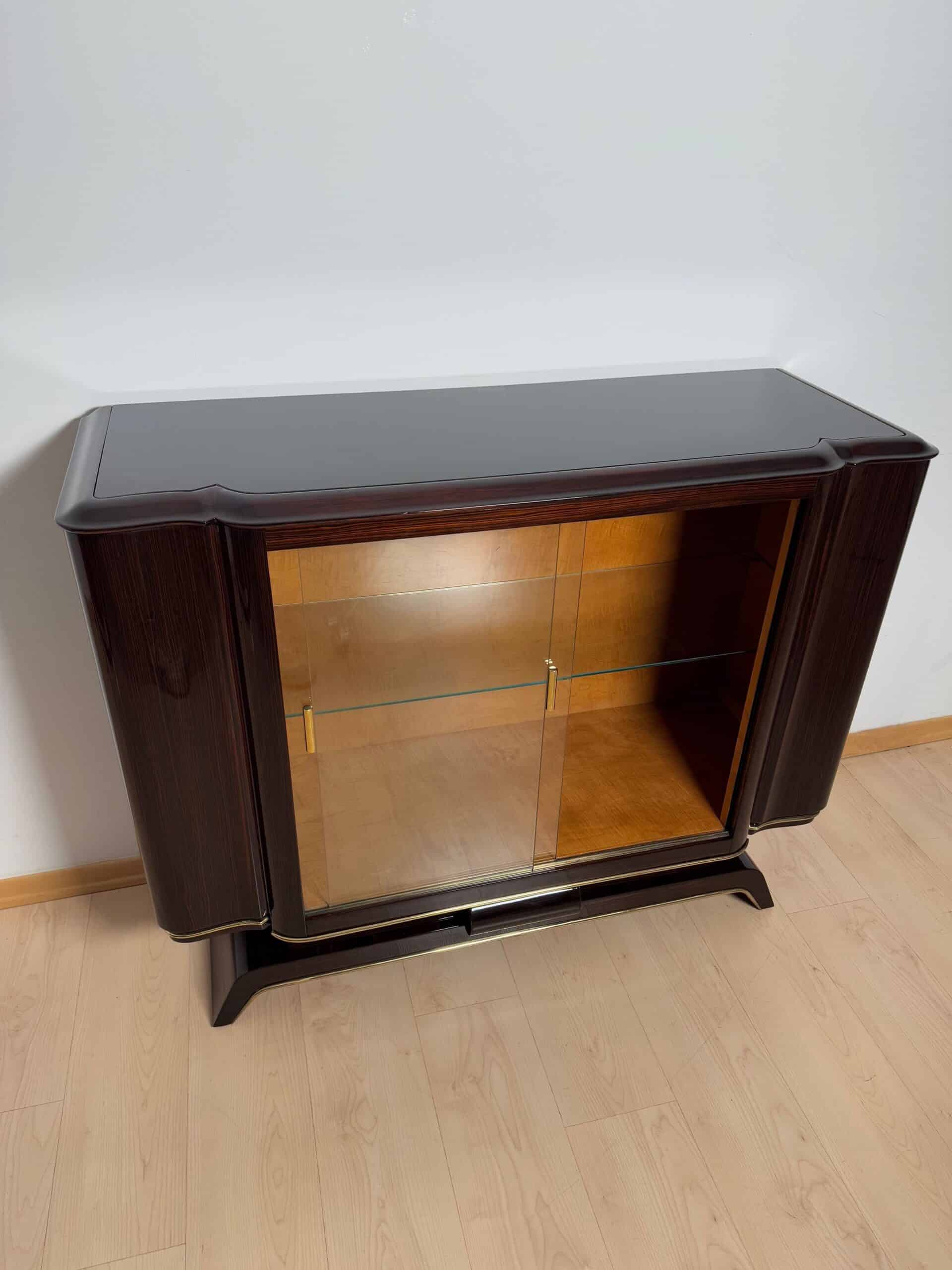 Art Deco Vitrine Sideboard, Macassar Ebony, Maple, Brass, Paris circa 1930 - Image 11