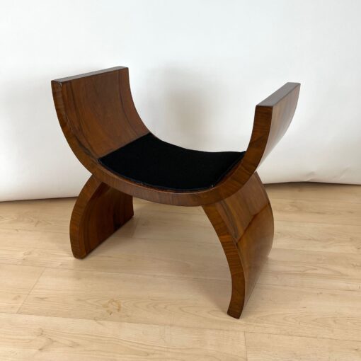 Art Deco Stool, Walnut Veneer, Black Fabric, Italy circa 1930 - Image 12