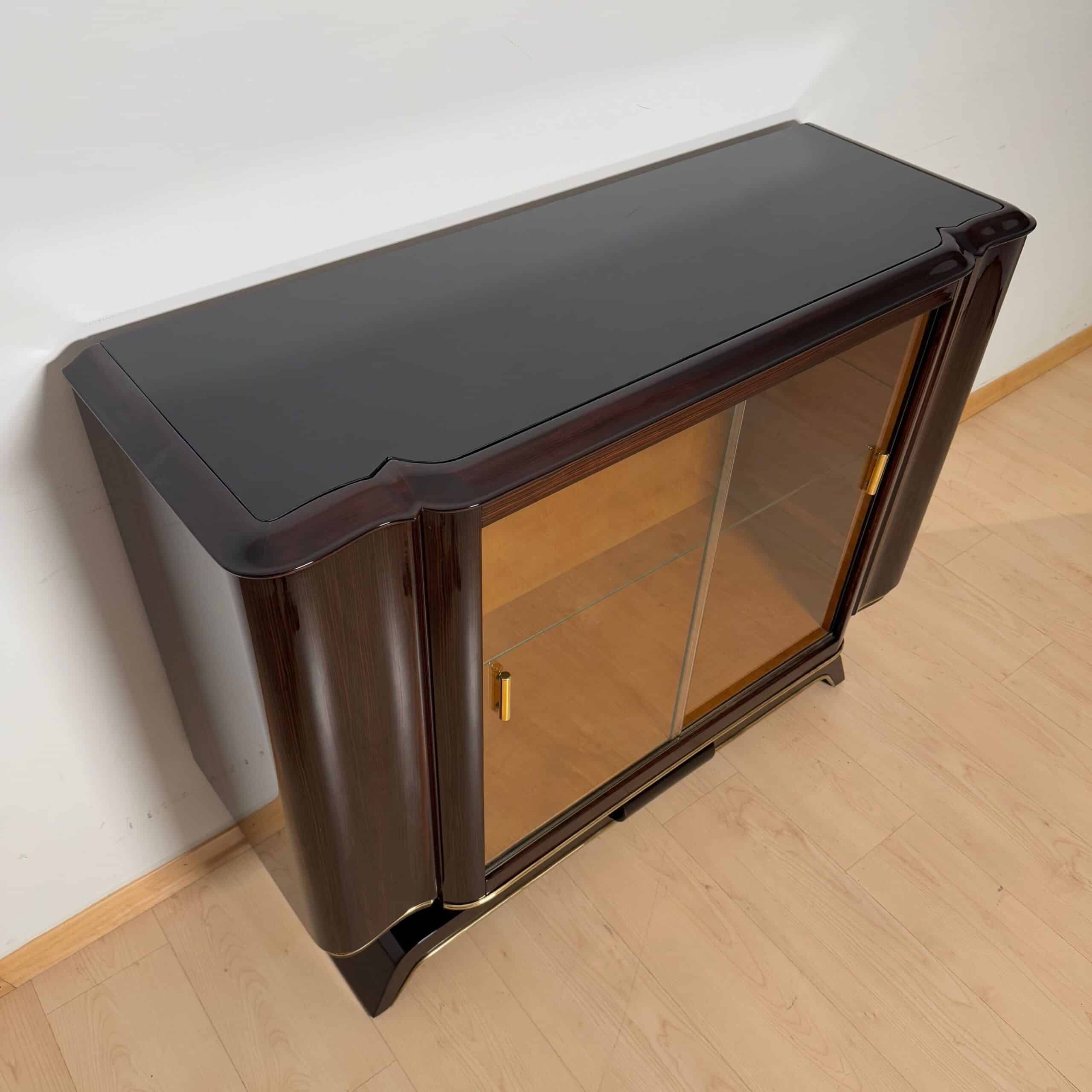 Art Deco Vitrine Sideboard, Macassar Ebony, Maple, Brass, Paris circa 1930 - Image 12