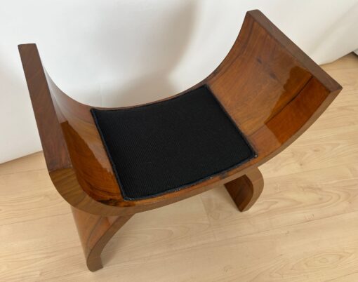 Art Deco Stool, Walnut Veneer, Black Fabric, Italy circa 1930 - Image 13