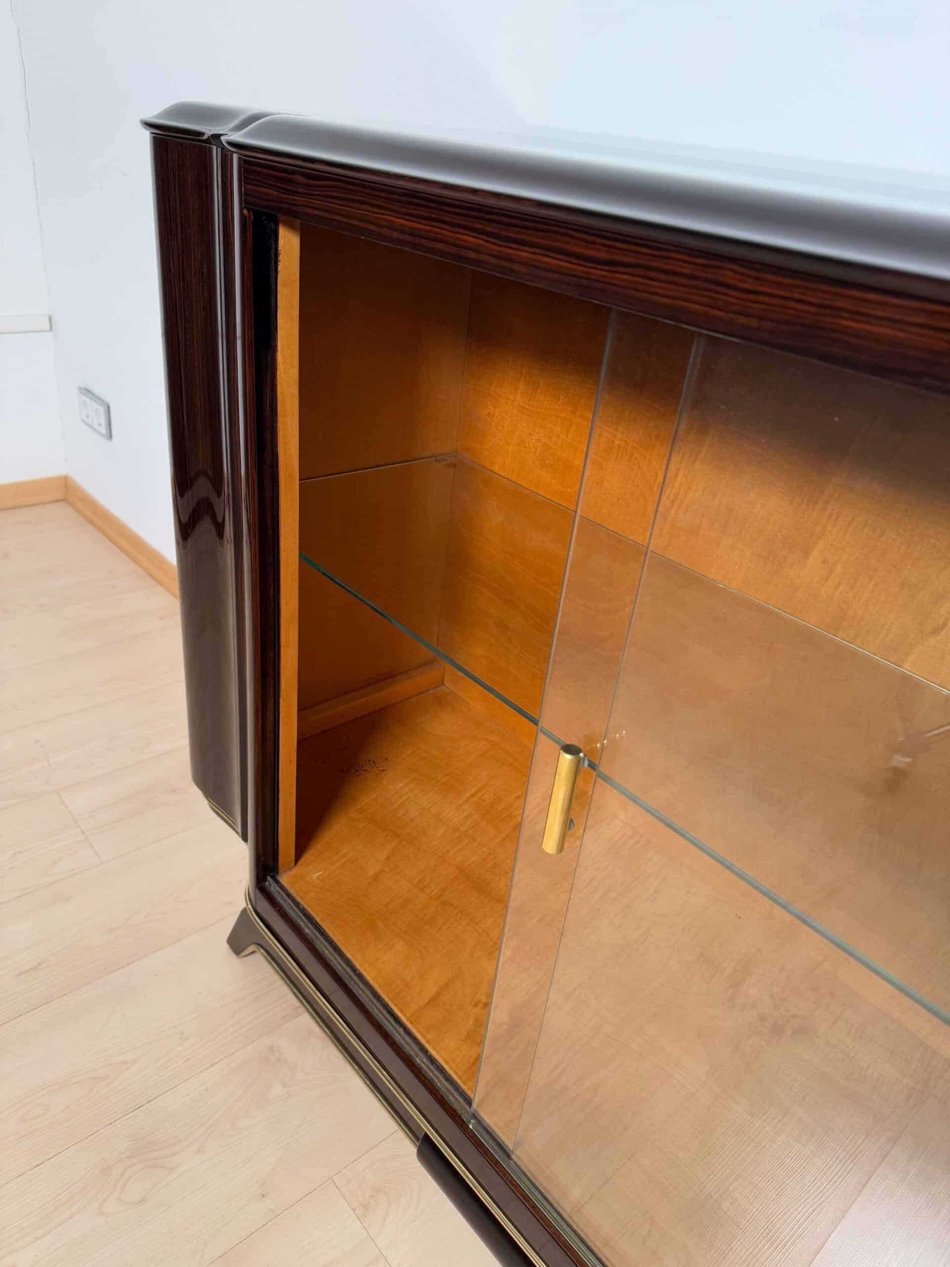Art Deco Vitrine Sideboard, Macassar Ebony, Maple, Brass, Paris circa 1930 - Image 14