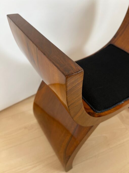 Art Deco Stool, Walnut Veneer, Black Fabric, Italy circa 1930 - Image 15
