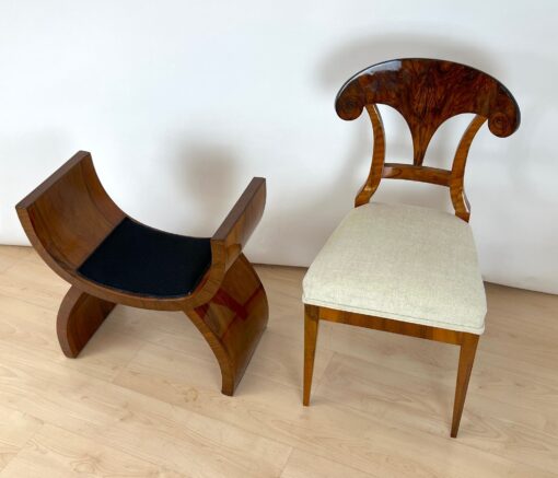 Art Deco Stool, Walnut Veneer, Black Fabric, Italy circa 1930 - Image 18